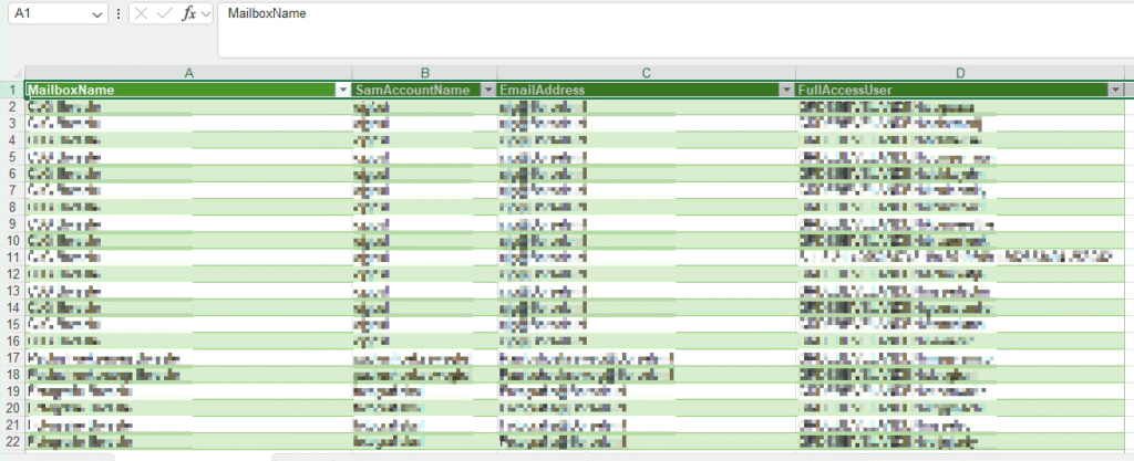 Export of mailbox permissions